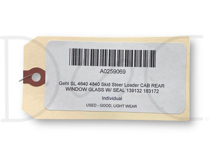 Gehl Sl 4640 4840 Skid Steer Loader Cab Rear Window Glass W/ Seal 139132 183172