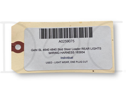 Gehl Sl 4640 4840 Skid Steer Loader Rear Lights Wiring Harness 183934