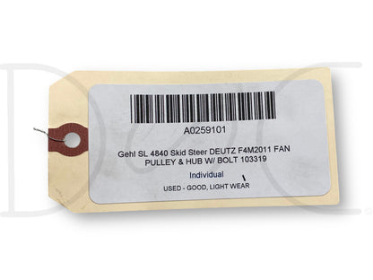 Gehl Sl 4840 Skid Steer Deutz F4M2011 Fan Pulley & Hub W/ Bolt 103319