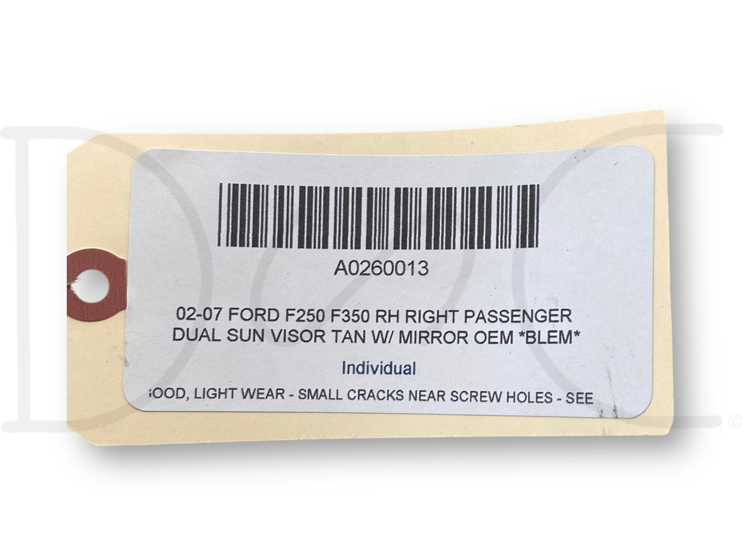 02-07 Ford F250 F350 RH Right Passenger Dual Sun Visor Tan W/ Mirror OEM *Blem*