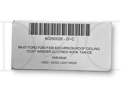 99-07 Ford F250 F350 Excursion Roof Ceiling Coat Hanger Clothes Hook Tan OE