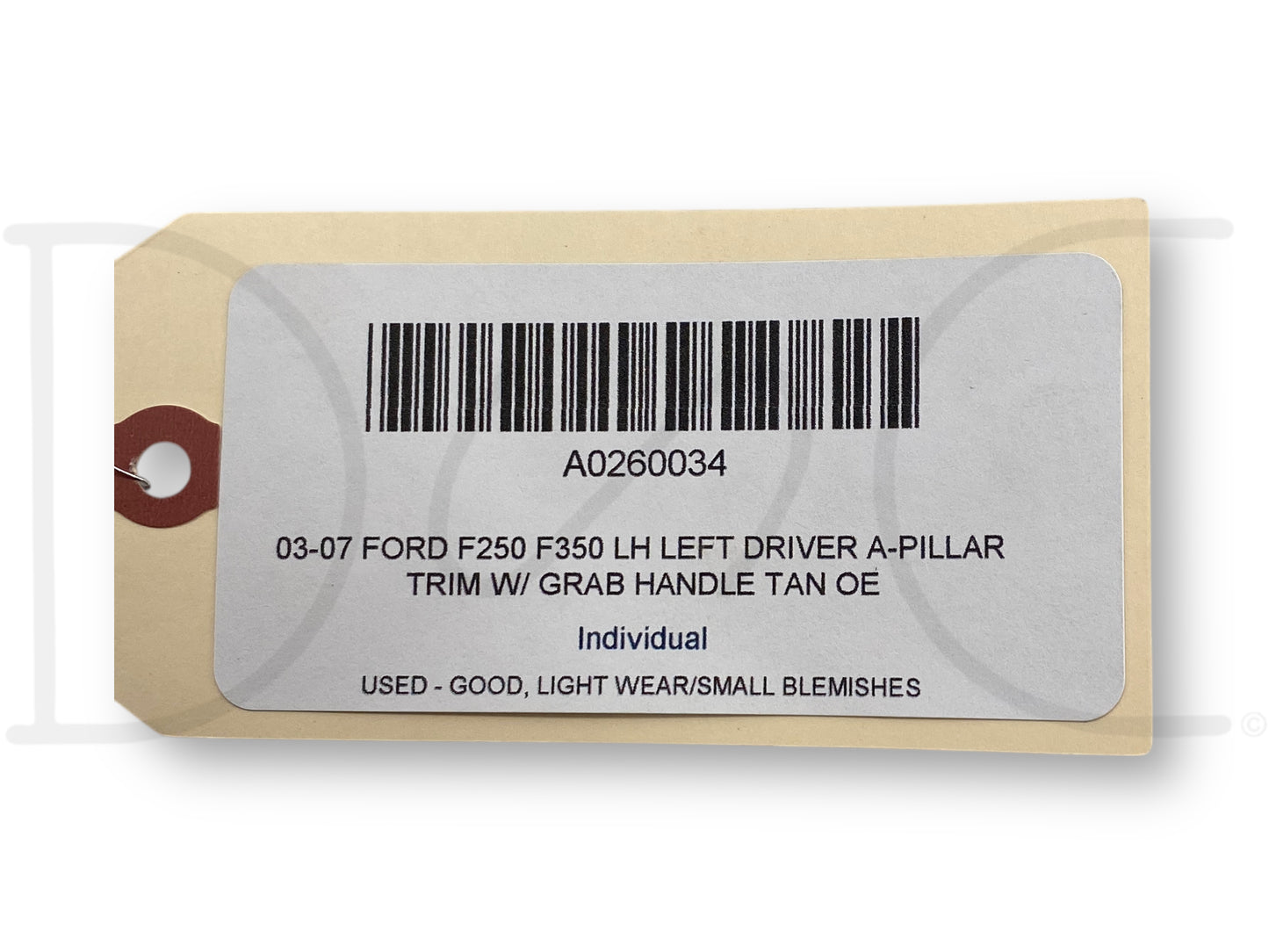 03-07 Ford F250 F350 LH Left Driver A-Pillar Trim W/ Grab Handle Tan OE