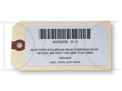 00-05 Ford Excursion Rear Overhead Roof Ceiling Air Vent Tan OEM Yc3H-19893