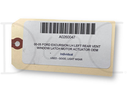 00-05 Ford Excursion LH Left Rear Vent Window Latch Motor Actuator OEM