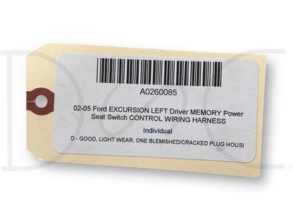 02-05 Ford Excursion Left Driver Memory Power Seat Switch Control Wiring Harness