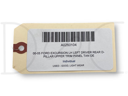 00-05 Ford Excursion LH Left Driver Rear D-Pillar Upper Trim Panel Tan OE