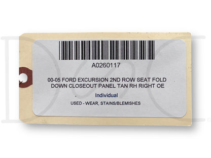 00-05 Ford Excursion 2Nd Row Seat Fold Down Closeout Panel Tan RH Right OE