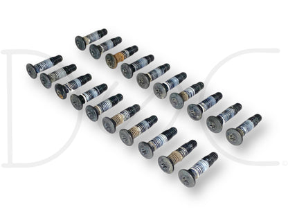 00-05 Ford Excursion Roof Luggage Rack Side Rail Bolt Set [20] OEM Bolts Screws with used light wear, suitable for 2000-2005 Ford Excursion models, showing varied metal finishes.