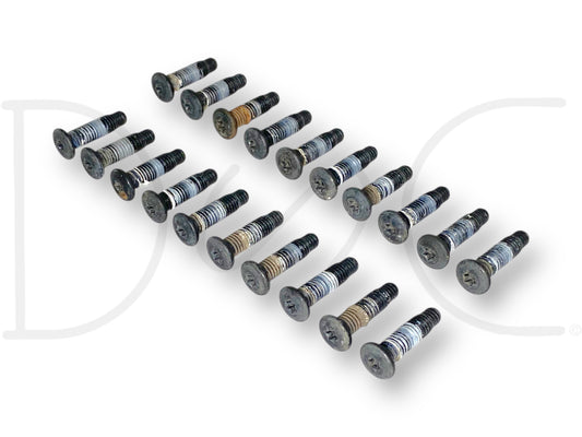 00-05 Ford Excursion Roof Luggage Rack Side Rail Bolt Set [20] OEM Bolts Screws with used light wear, suitable for 2000-2005 Ford Excursion models, showing varied metal finishes.