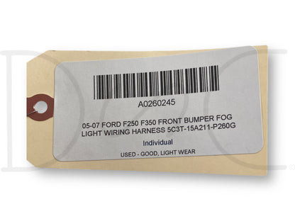 05-07 Ford F250 F350 Front Bumper Fog Light Wiring Harness 5C3T-15A211-P260G