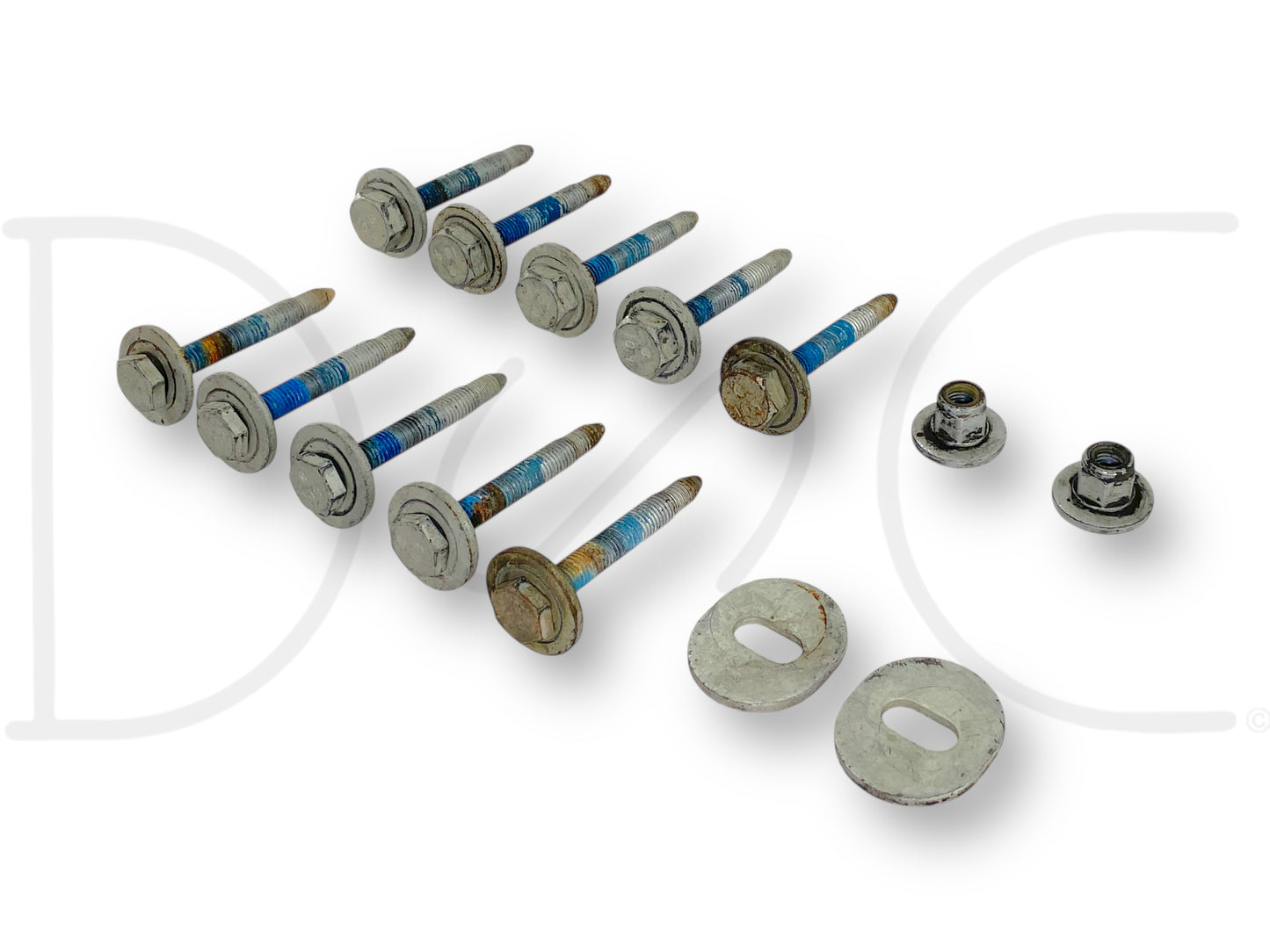 00-05 Ford Excursion Cab Body Mount Mounting Bolts OE Bolt Set [10] used with light wear, showing ten bolts, two washers, and two nuts for secure cab body mounting.