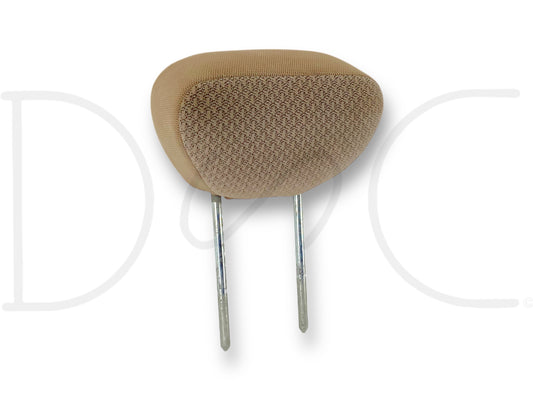 01-07 Ford F250 F350 Extended Cab Front Seat Head Rest Headrest Tan Cloth OE with light wear, compatible with 2001-2007 Ford Super Duty trucks including F-250 and F-350 models.