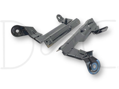 Pair of used 99-07 Ford F250 F350 Center Console Jump Seat Mount Bracket Base OEM Brackets with light wear, black metal construction for Super Duty truck fitment.