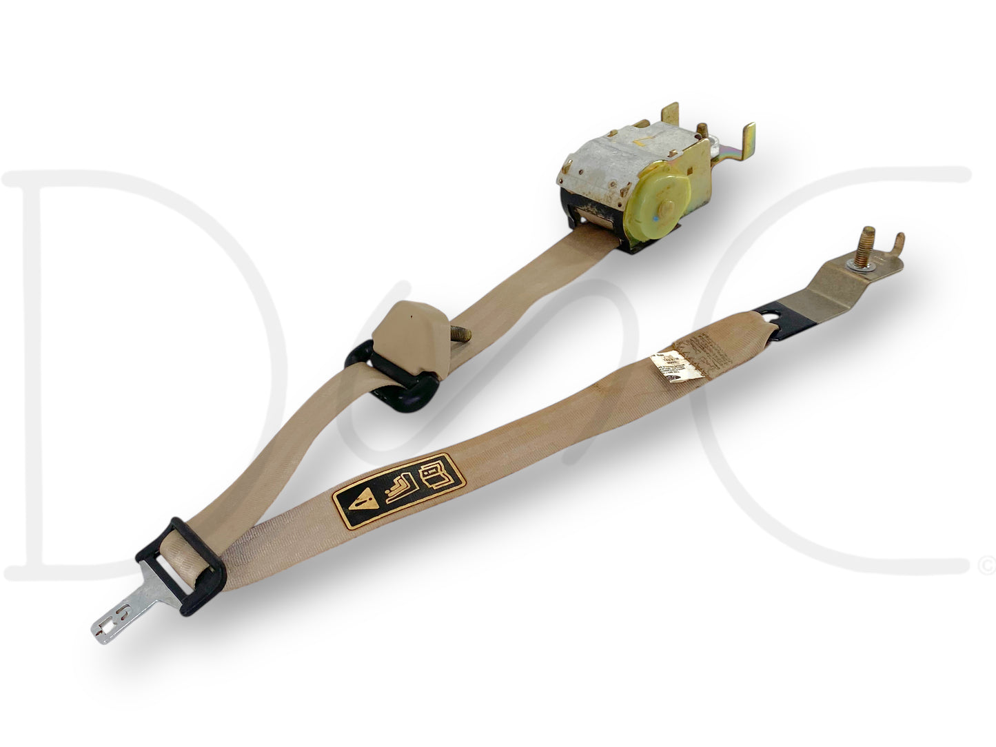 99-04 Ford F250 F350 Extended Cab LH Left Driver Rear Seat Belt Seatbelt Tan, used condition with light wear, compatible with Super Duty models 1999-2004.