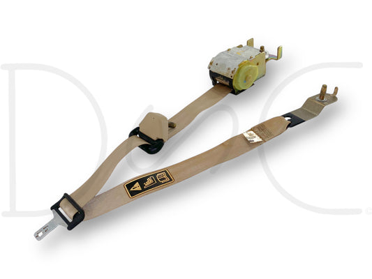 99-04 Ford F250 F350 Extended Cab LH Left Driver Rear Seat Belt Seatbelt Tan, used condition with light wear, compatible with Super Duty models 1999-2004.