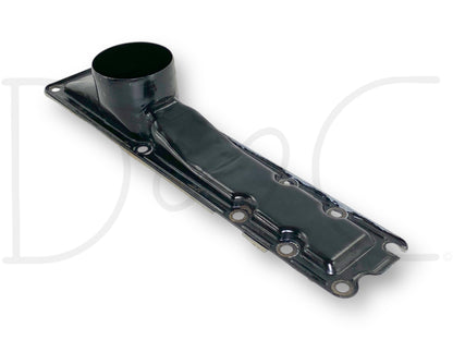 99-02 Ford F250 F350 7.3 7.3L Diesel Intake Manifold Plenum OEM, used condition with light wear, black metal intake manifold component for diesel truck engine replacement.
