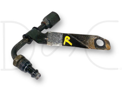 99-04 Ford F250 F350 RH Right Hydrboost Line Elbow Hose Adapter OEM used with light wear, compatible with 1999-2004 Ford Super Duty trucks, featuring metal construction and mounting hole.