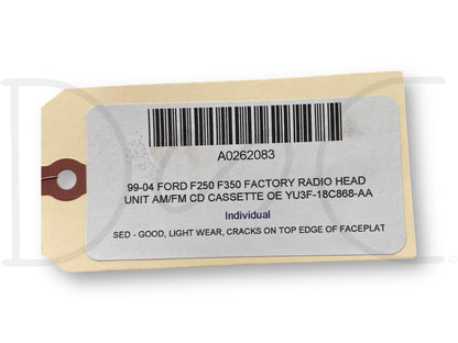 99-04 Ford F250 F350 Factory Radio Head Unit AM/FM CD Cassette OE Yu3F-18C868-Aa