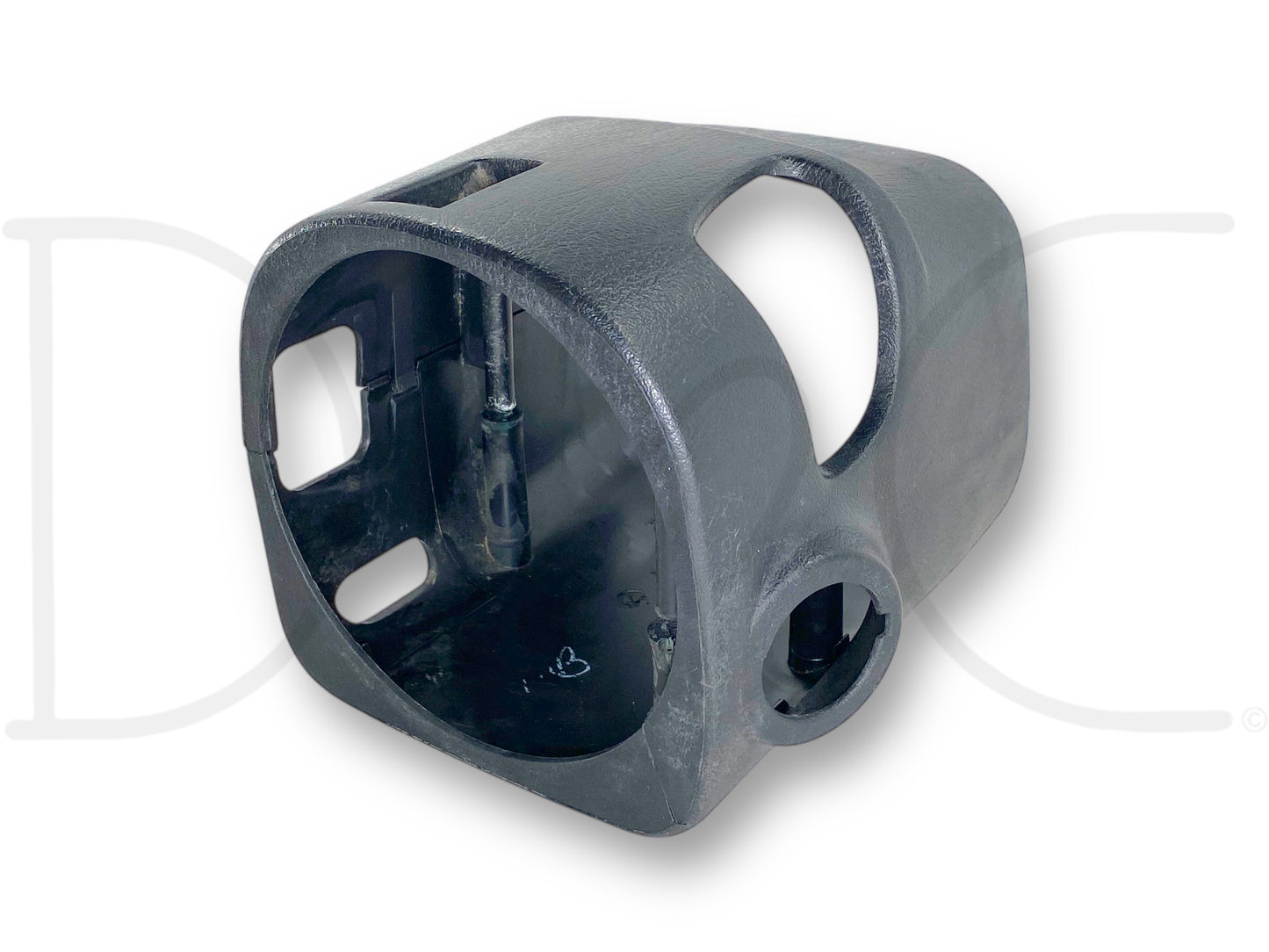99-02 Ford F250 F350 Steering Column Shroud Tilt Auto Black Upper Lower *Blem* with light wear, scratches, and one cracked screw post, compatible with 1999-2002 Ford Super Duty trucks.