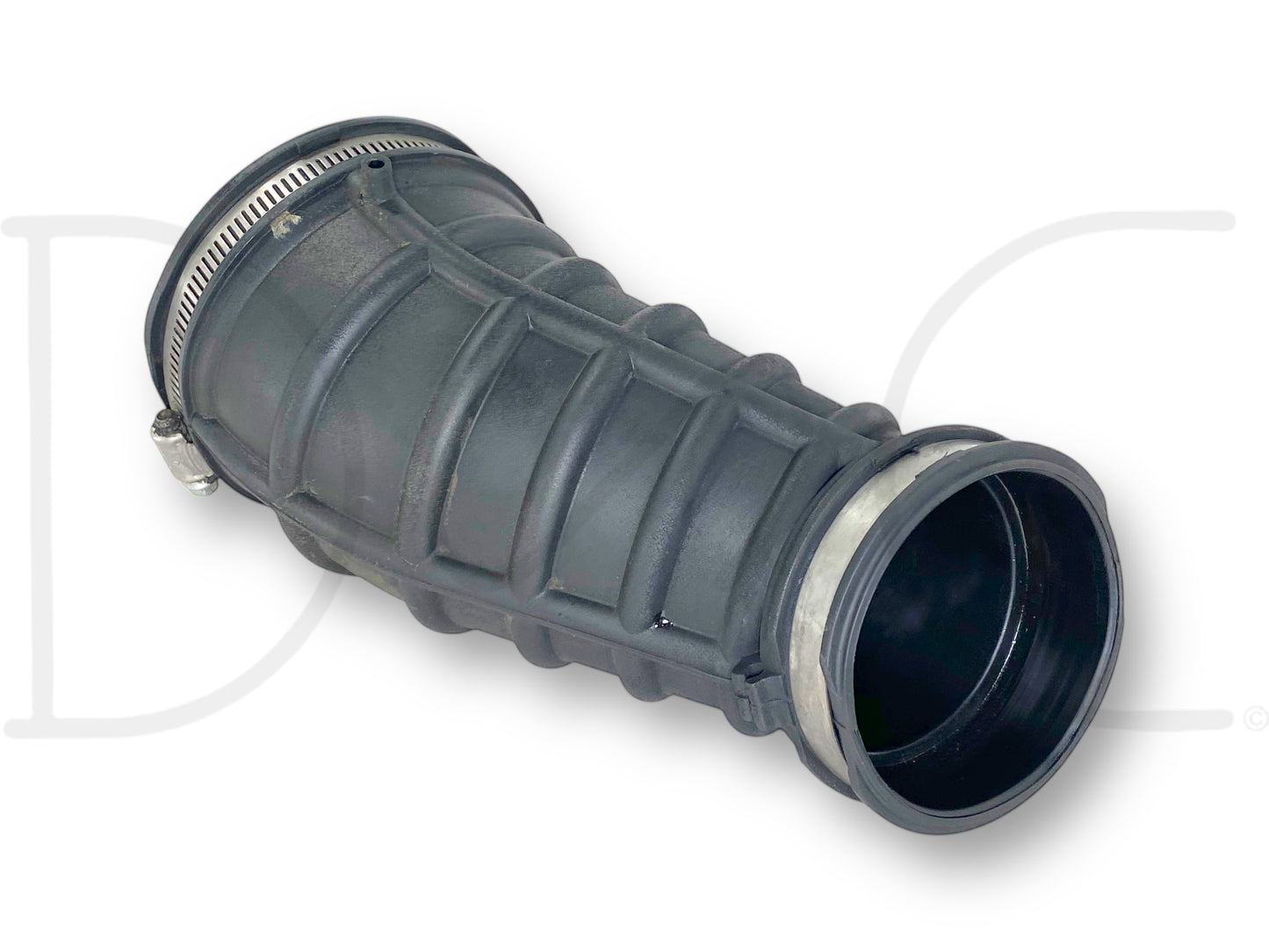 99-03 Ford F250 F350 7.3 Diesel Air Intake Duct Hose Tube 1831358C1, used automotive rubber air intake hose with metal clamps for diesel truck engine air intake systems.