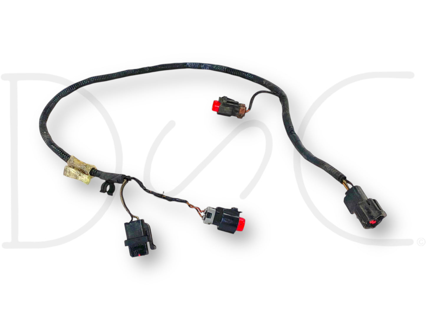 2002 Ford F250 F350 7.3 7.3L Ac A/C Compressor Wiring Harness OEM 02 showing used wiring harness with multiple connectors, good condition, compatible with Ford Super Duty models.