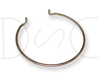 99-04 Ford F250 F350 4WD 4X4 Front Axle Locking Hub Snap Ring Retainer made of metal, showing slight wear, used for secure fitment in diesel truck axle assemblies.