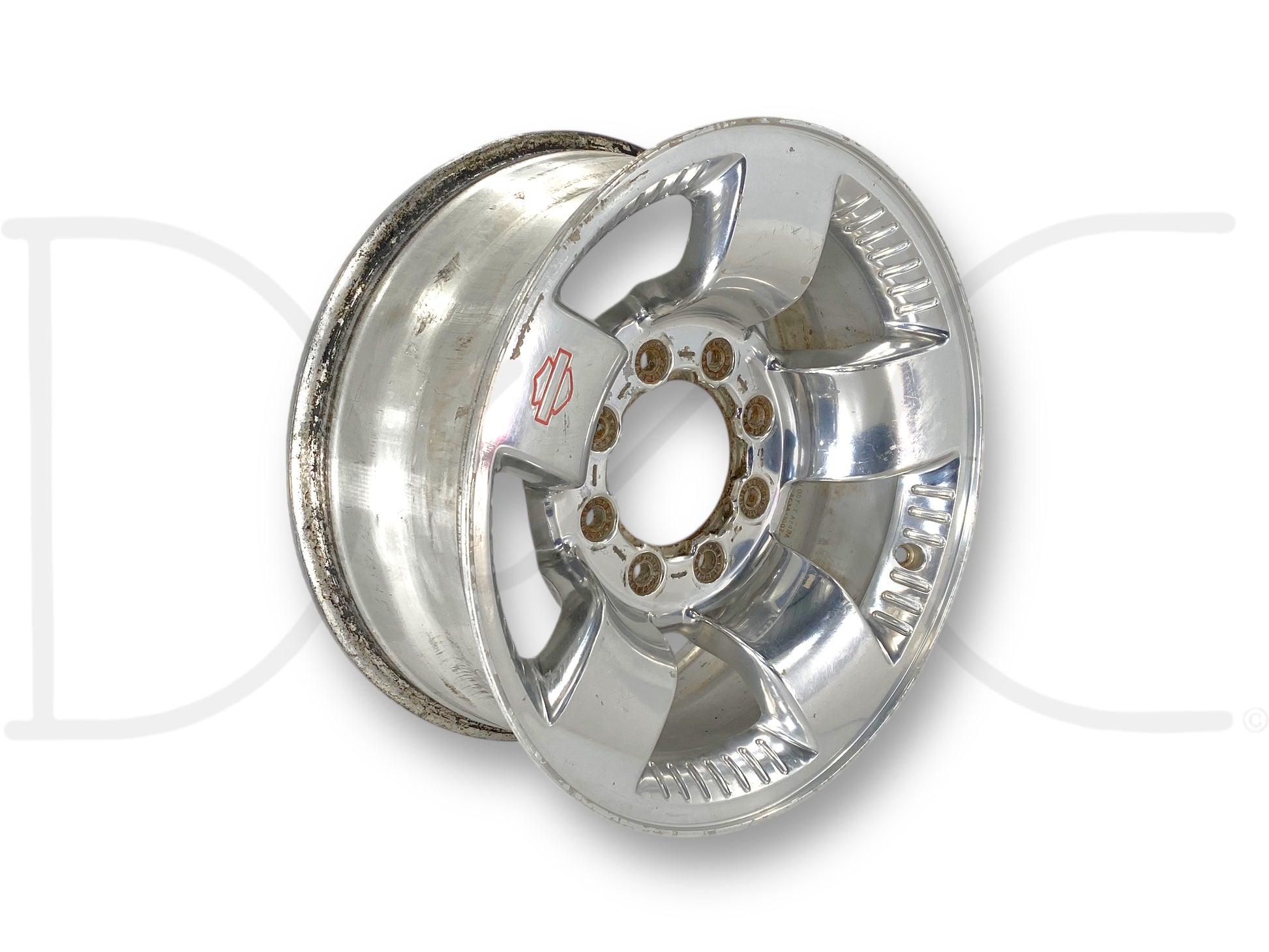 99-04 Ford F250 F350 Harley Davidson 18" Wheel 18X8 Rim OE 4C34-1007-AC used with light wear, scratches, and surface blemishes, compatible with Ford Excursion and Super Duty trucks.