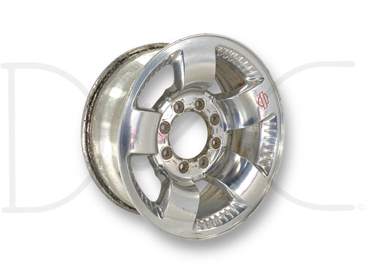 99-04 Ford F250 F350 Harley Davidson 18" Wheel 18X8 Rim OE 4C34-1007-AC used wheel with light wear, scratches, and surface blemishes, compatible with 99-04 Ford Excursion, F250, F350 trucks.