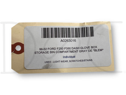 99-02 Ford F250 F350 Dash Glove Box Storage Bin Compartment Gray OE *Blem*