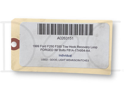 1999 Ford F250 F350 Tow Hook Recovery Loop Forged W/ Bolts F81A-17A954-Aa