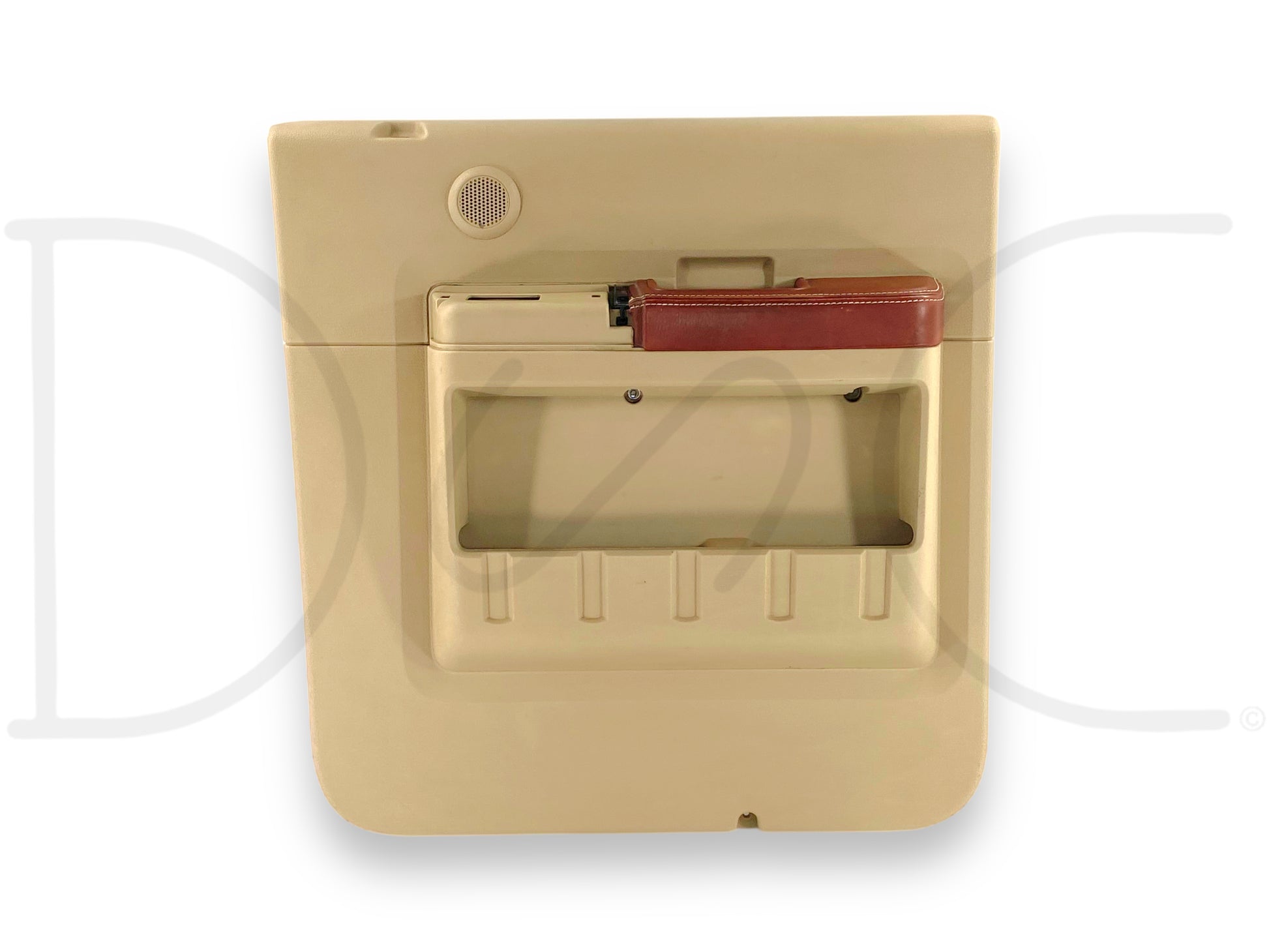 08-10 Ford F250 F350 King Ranch RH Right Passenger Rear Door Panel Tan Tweeter, used condition with light wear, compatible with 2008-2010 Ford F-250, F-350, F-450, and F-550 Super Duty trucks, featuring OEM quality and original tan color with tweeter speaker detail.