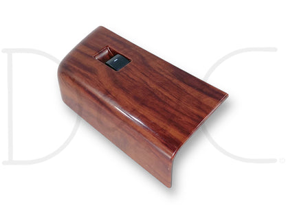 08-10 Ford F250 F350 Crew Cab RH Right Passenger Rear Door Window Switch with wood grain finish, used in good condition with light wear, compatible with 2008-2010 Ford F-250, F-350, F-450, and F-550 Super Duty trucks featuring 6.4L Powerstroke engines.