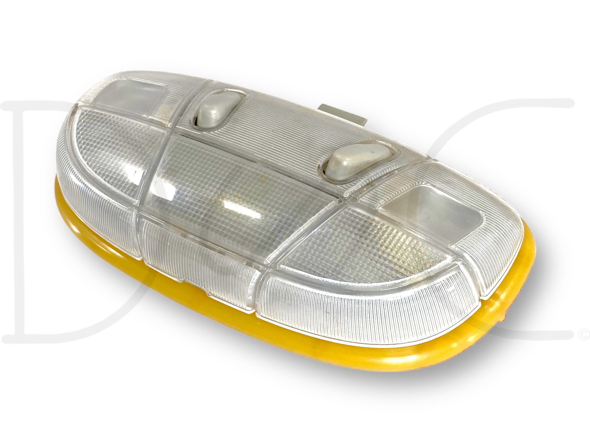 08-16 Ford F250 F350 Overhead Dome Light Map Lamp OE 7A13-13776-A, used condition with light wear, compatible with 2008-2016 Ford F-250, F-350, F-450, and F-550 trucks, featuring clear lens and integrated switches for dome and map lighting functions.