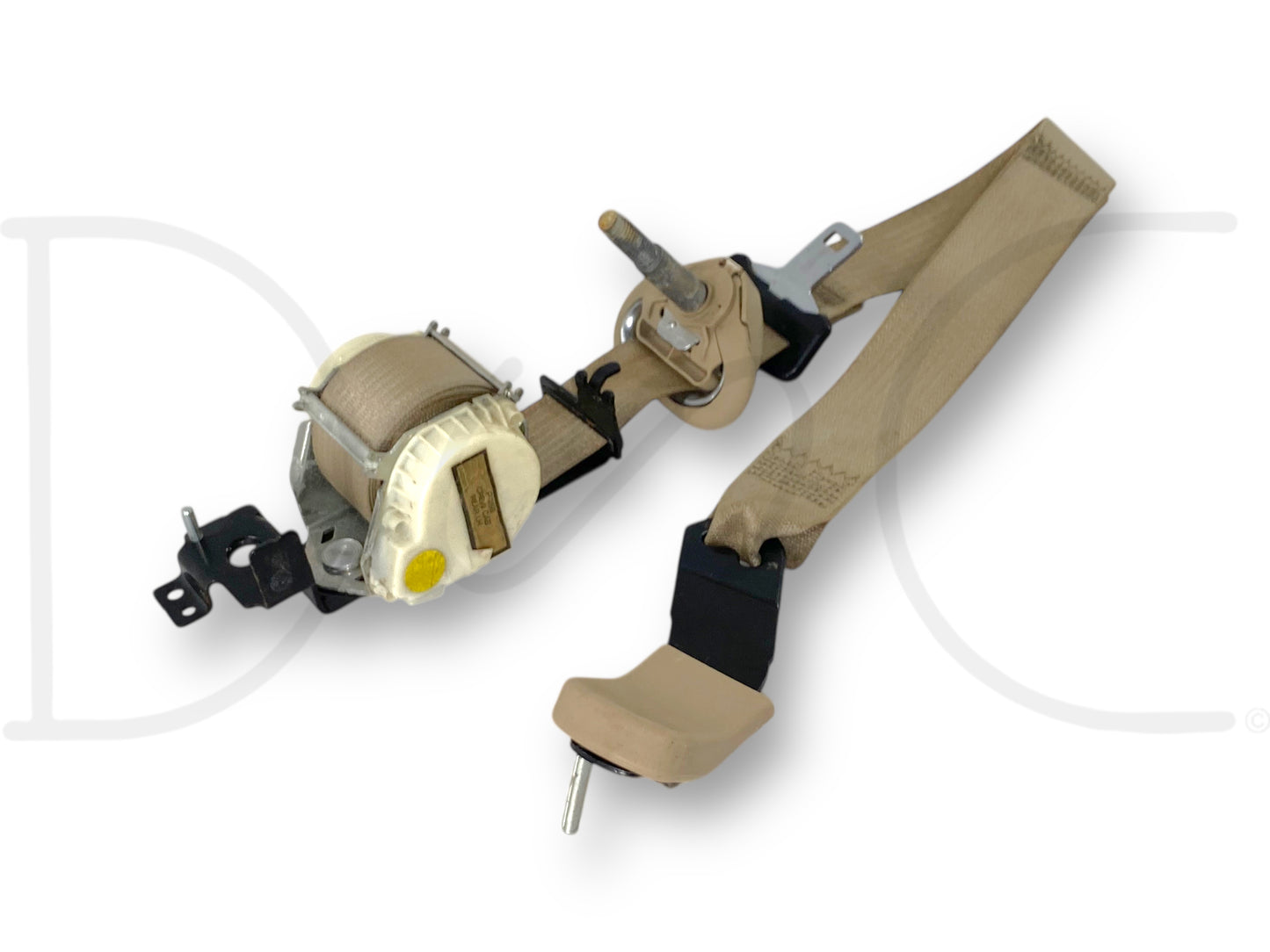 08-10 Ford F250 F350 LH Left Driver Rear Seat Belt Seatbelt Camel Tan OE, used condition with light wear, compatible with 2008-2010 Ford F-250, F-350, F-450, F-550 diesel trucks, includes mounting hardware and retractor assembly for driver rear seat.