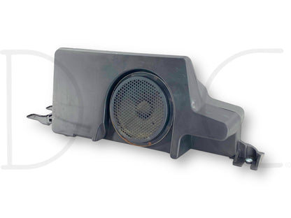 08-10 Ford F250 F350 Stereo Subwoofer W/ Amplifier OEM 7C3T-18C804-Bb3Ja6 shown in used condition with light wear and small cosmetic blemishes, a black plastic housing subwoofer and amplifier designed for 2008-2010 Ford Super Duty trucks including F-250, F-350, F-450, and F-550 models.