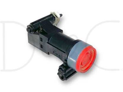 08-16 Ford F250 F350 Fuel Pump Shut Off Inertia Reset Switch 5L1T-9341-Aa used in Ford Super Duty trucks, featuring a black plastic body with a red push button, designed for 2008-2016 F-250, F-350, F-450, and F-550 models with 6.4L Powerstroke engines.