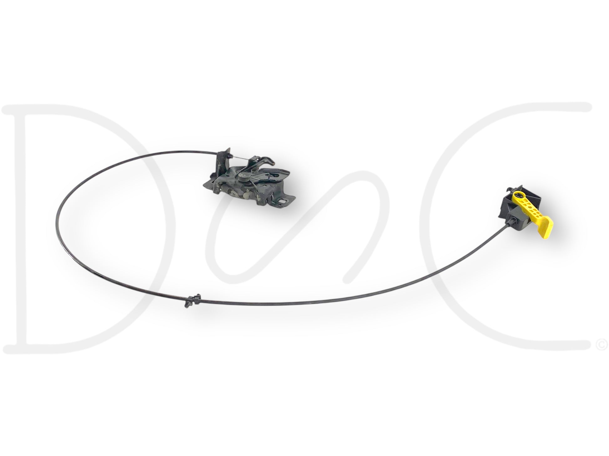 08-10 Ford F250 F350 Front Hood Latch Catch Lock Release Cable Assembly used in good condition with light wear, compatible with 2008-2010 Ford F-250, F-350, F-450, F-550 Super Duty trucks, featuring OEM-quality components and a yellow latch handle.