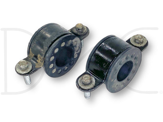 08-16 Ford F250 F350 Upper Radiator Mount Bracket Pair OE Brackets Bushings, used condition with light wear, featuring metal and rubber construction designed for 2008-2016 Ford F-250, F-350, F-450, and F-550 Super Duty trucks for secure radiator mounting.