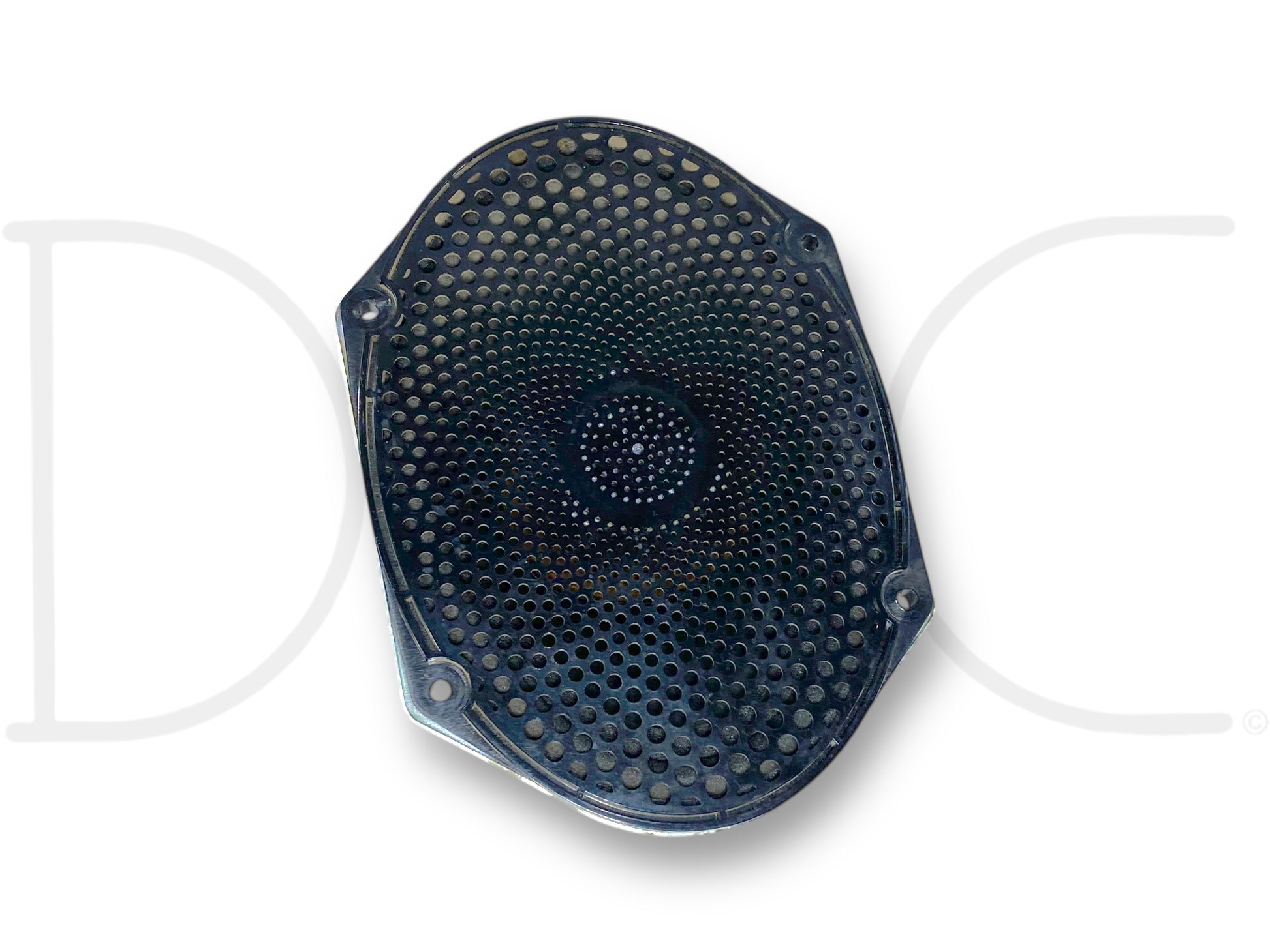 08-16 Ford F250 F350 Super Duty Door Speaker OE 50W 7E5T-18808-Aa shown with a perforated black metal protective grille, used condition with light wear, compatible with 2008-2016 Ford F-250, F-350, F-450, and F-550 trucks, suitable for diesel Super Duty models.