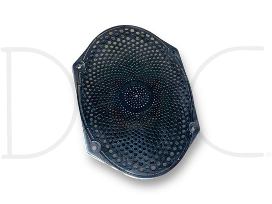 08-16 Ford F250 F350 Super Duty Door Speaker OE 50W 7E5T-18808-Aa shown with a perforated black metal protective grille, used condition with light wear, compatible with 2008-2016 Ford F-250, F-350, F-450, and F-550 trucks, suitable for diesel Super Duty models.