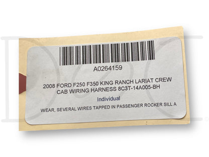 2008 Ford F250 F350 King Ranch Lariat Crew Cab Wiring Harness 8C3T-14A005-Bh