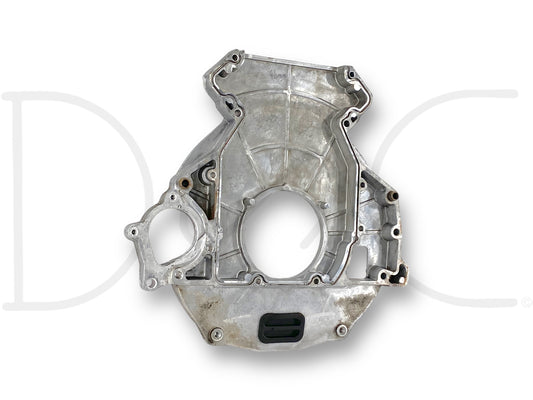Used 03-10 Ford F250 F350 6.0 6.4 5R110 Auto Trans Rear Engine Adapter Plate OEM with light wear, removed from 2008 Ford F-250 King Ranch 6.4L Diesel 5R110 automatic transmission 4WD CCSB, designed for compatibility with Ford Super Duty truck models.