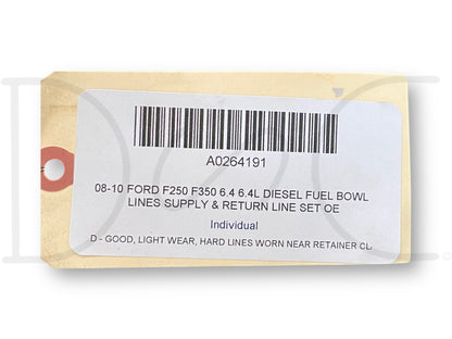 08-10 Ford F250 F350 6.4 6.4L Diesel Fuel Bowl Lines Supply & Return Line Set OE