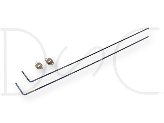 08-16 Ford F250 F350 Tailgate Step Trim Cover Cap Retainer Pin & Spring Set Pins shown in used condition with light wear, compatible with 2008-2016 Ford F-250, F-350, F-450 Super Duty trucks, includes two long metal pins and two small spring clips.
