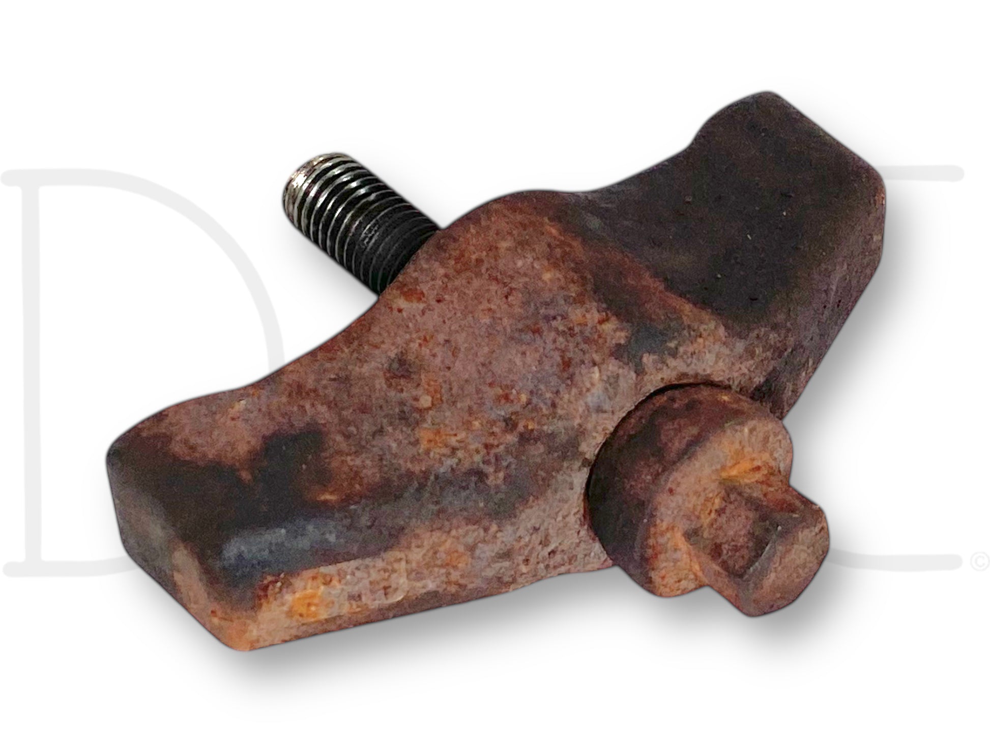 08-10 Ford 6.4 6.4L Turbo Turbocharger Retainer Wing Bolt Bracket Clamp OE showing used condition with light wear and surface rust, compatible with 2008-2010 Ford F-250, F-350, F-450, and F-550 diesel trucks, offering durable OE-quality fitment.