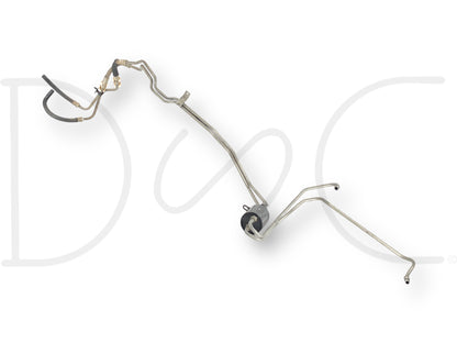 08-10 Ford F250 F350 6.4 6.4L 5R110 Auto Transmission Cooler Lines Filter OE used part with light wear on rubber hose ends, removed from a 2008 Ford F-250 King Ranch 6.4L Diesel 4WD truck, designed for fitment on 2008-2010 F-250, F-350, F-450, and F-550 models.