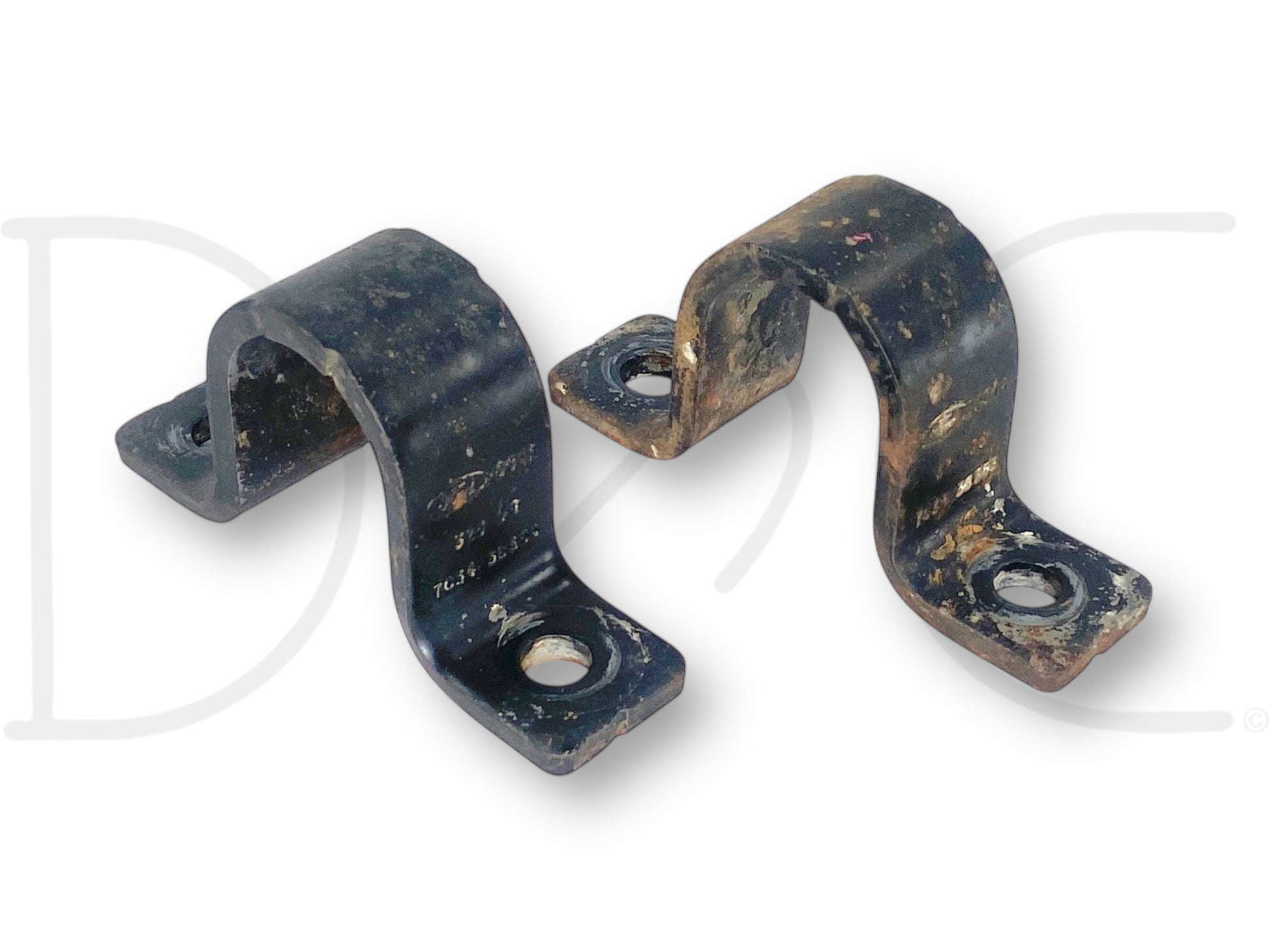 08-10 Ford F250 F350 Front Sway Bar Bushing Brackets Bracket Set OE 7C34-3B353 showing two used, good condition metal brackets with light wear, designed for 2008-2010 Ford Super Duty trucks including F-250, F-350, F-450, and F-550 models, suitable for 6.4L Powerstroke engines.