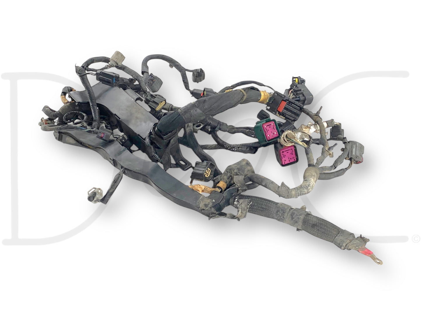 08-10 Ford F250 F350 6.4 6.4L Diesel Engine Wiring Harness OE 1876436C2 *Blem* showing used wiring harness with light wear and blemished wire insulation near sensor plug and alternator cable, suitable for 2008-2010 Ford Super Duty diesel trucks.