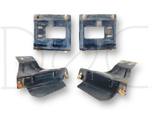 08-10 Ford F250 F350 Front Bumper Bracket Set 4 OE Brackets, used with light wear, removed from a 2008 Ford F-250 King Ranch 6.4L Powerstroke 4WD truck, showing four black metal brackets with mounting points for Super Duty front bumper installation.