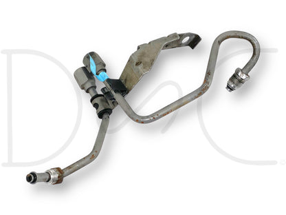 08-10 Ford F250 F350 Hydrboost Elbow Hose Adapter Lines OEM Line Set, used condition with light wear, removed from 2008 Ford F-250 King Ranch 6.4L Powerstroke diesel, showing metal tubing with connectors and mounting bracket designed for Ford Super Duty trucks.